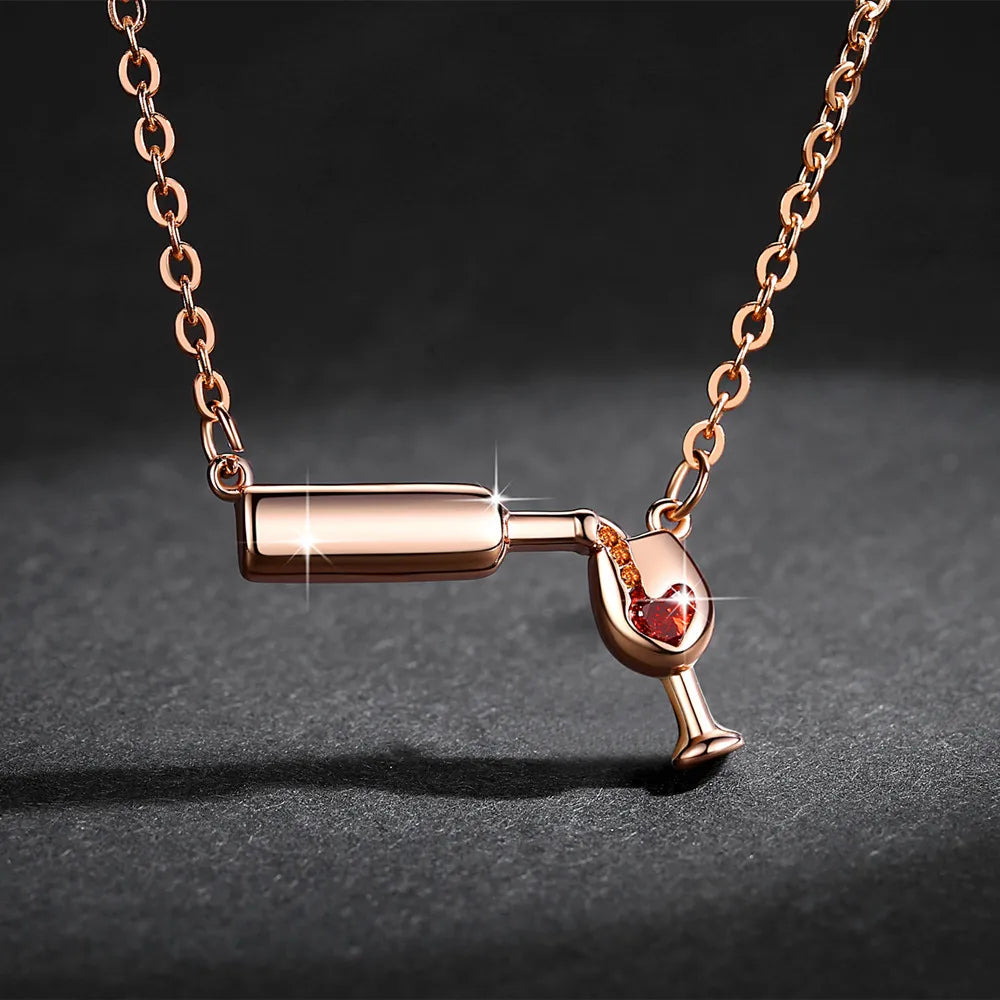 Rose Gold Color Creative Wine Glass Pendant Necklace