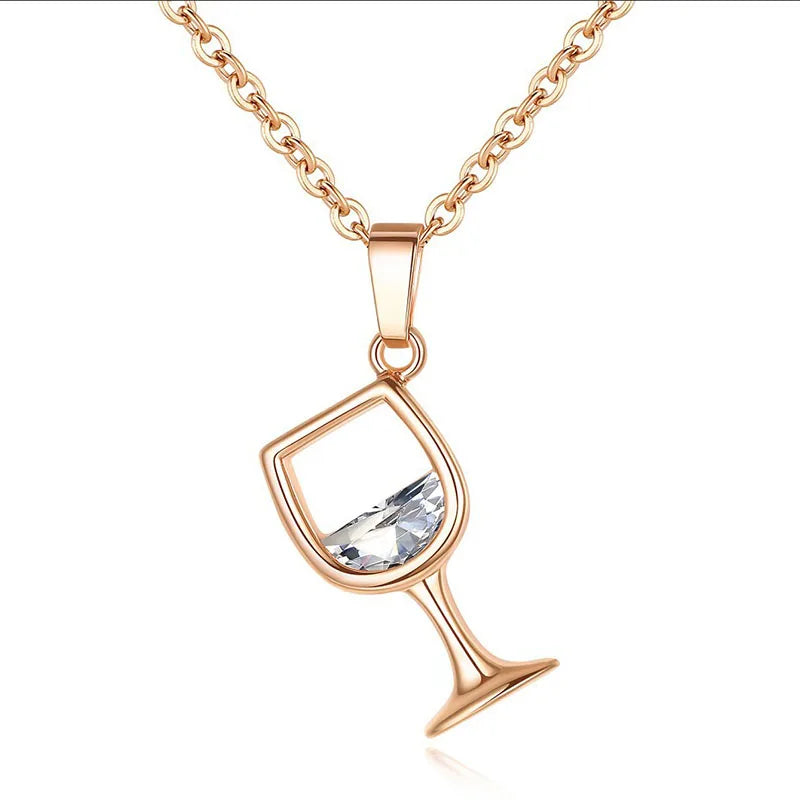 Gold Color Creative Wine Glass Pendant Necklace