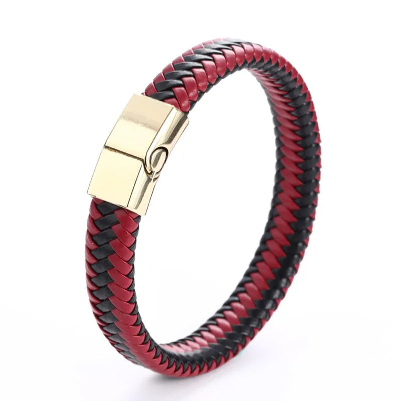 New Genuine Leather Bracelet for Men Handmade Leather Woven Bracelet Magnetic Clasp Wrap Braclet Homme Hand Jewelry Accessories