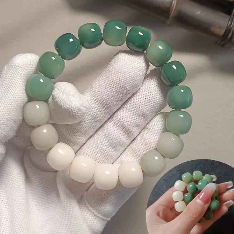 Bodhi Root Beads Strand Rosary Bracelet for Women Men Lucky Prayer Beads Bracelets Gradient Color Imitation Jade Stone Bracelet