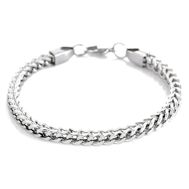 5MM Stainless Steel Quadrate Chain for Men Women Cuban Bracelets Boys Chain Link Bracelet Metal Wrist Jewelry, Length 19cm/21cm
