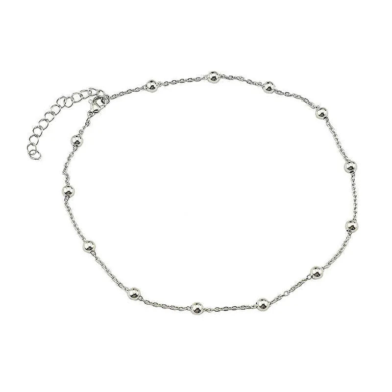 Minimalism Style Stainless Steel Choker Necklace Mens 5mm Beads Charm Short Collar Chains Women Neck Jewelry Collarbone Necklace