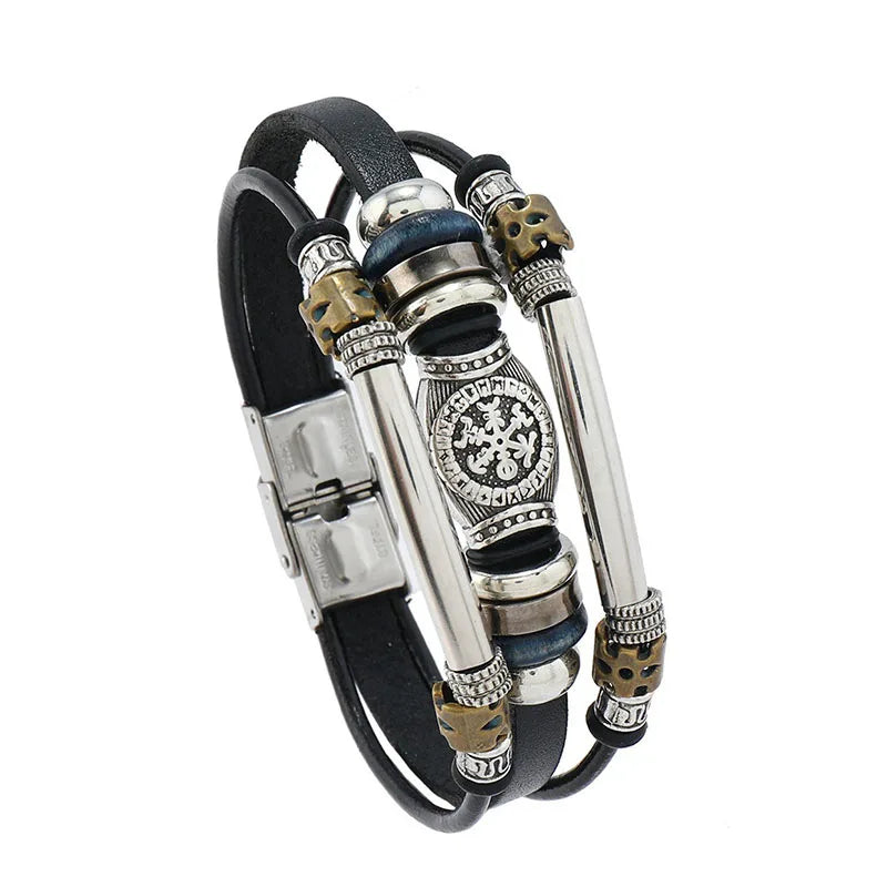 Hiphop Punk Genuine Leather Bracelet for Men Vintage Viking Bracelets Male Leather Charm Wristband Steampunk Hand Jewelry Gifts