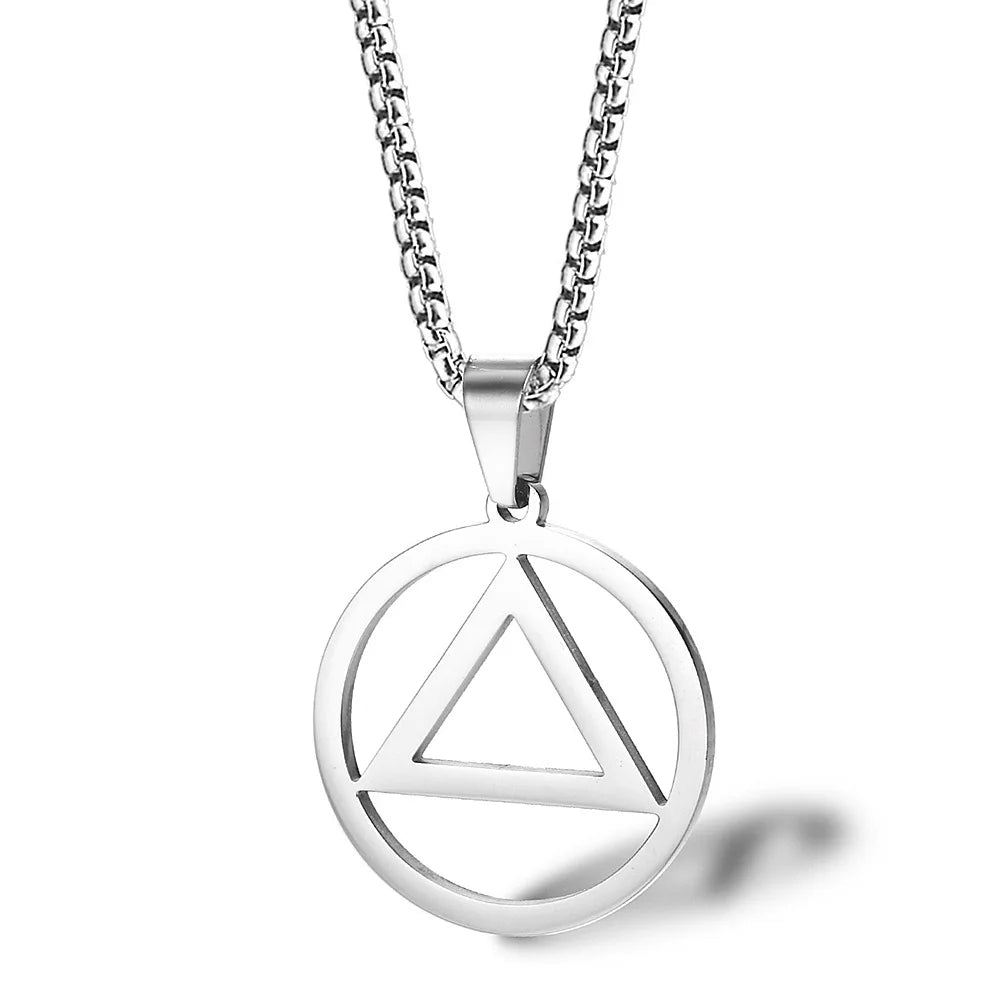 Stainless Steel Geometric Round Triangle Necklace Pendant Hip-Hop Rock Necklace Jewelry Alcoholics Anonymous Souvenir Jewelry
