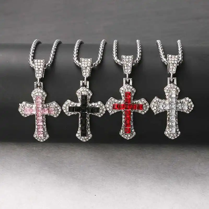 Luxury Full Rhinestone Jesus Cross Necklace Women Men Cool Hip-Hop Necklace Religious Amulet Jewelry Lucky Sweater Chains New