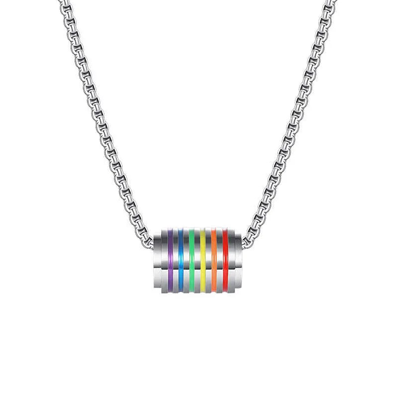 Rainbow Color Small Beads Pendant Necklace Stainless Steel Striped Bead Gay Pride Jewelry LGBT Statement Pendant Necklace New