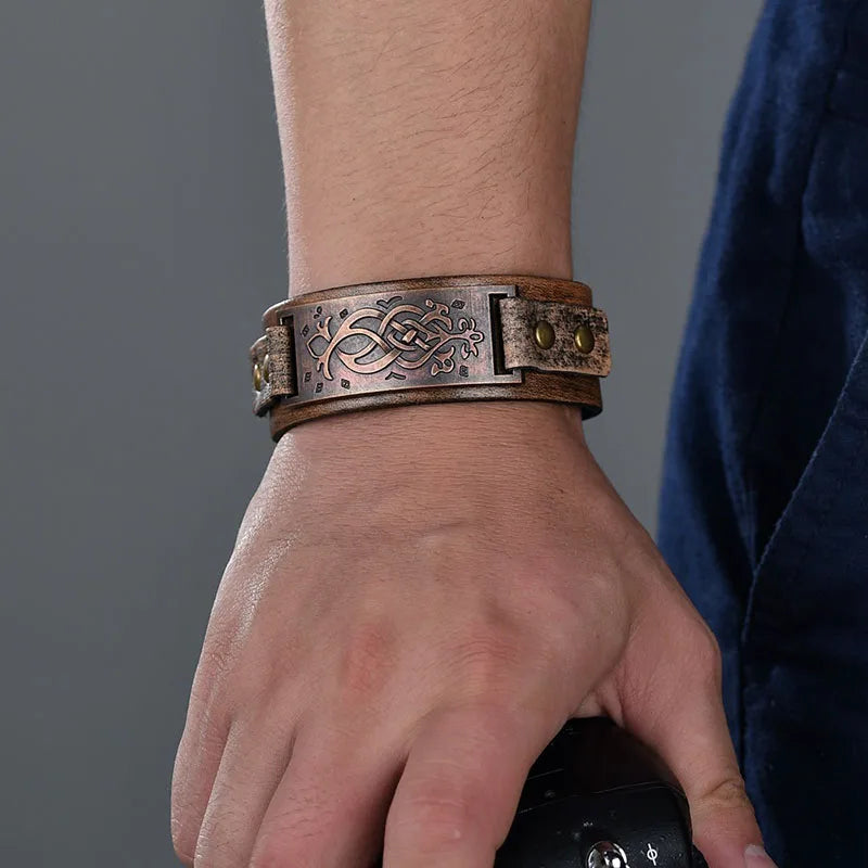 Vintage Steampunk Leather Bracelet Men Genuine Leather Wrap Bracelets Bangles for Men Punk Style Mens Bracelets Accessories 2019