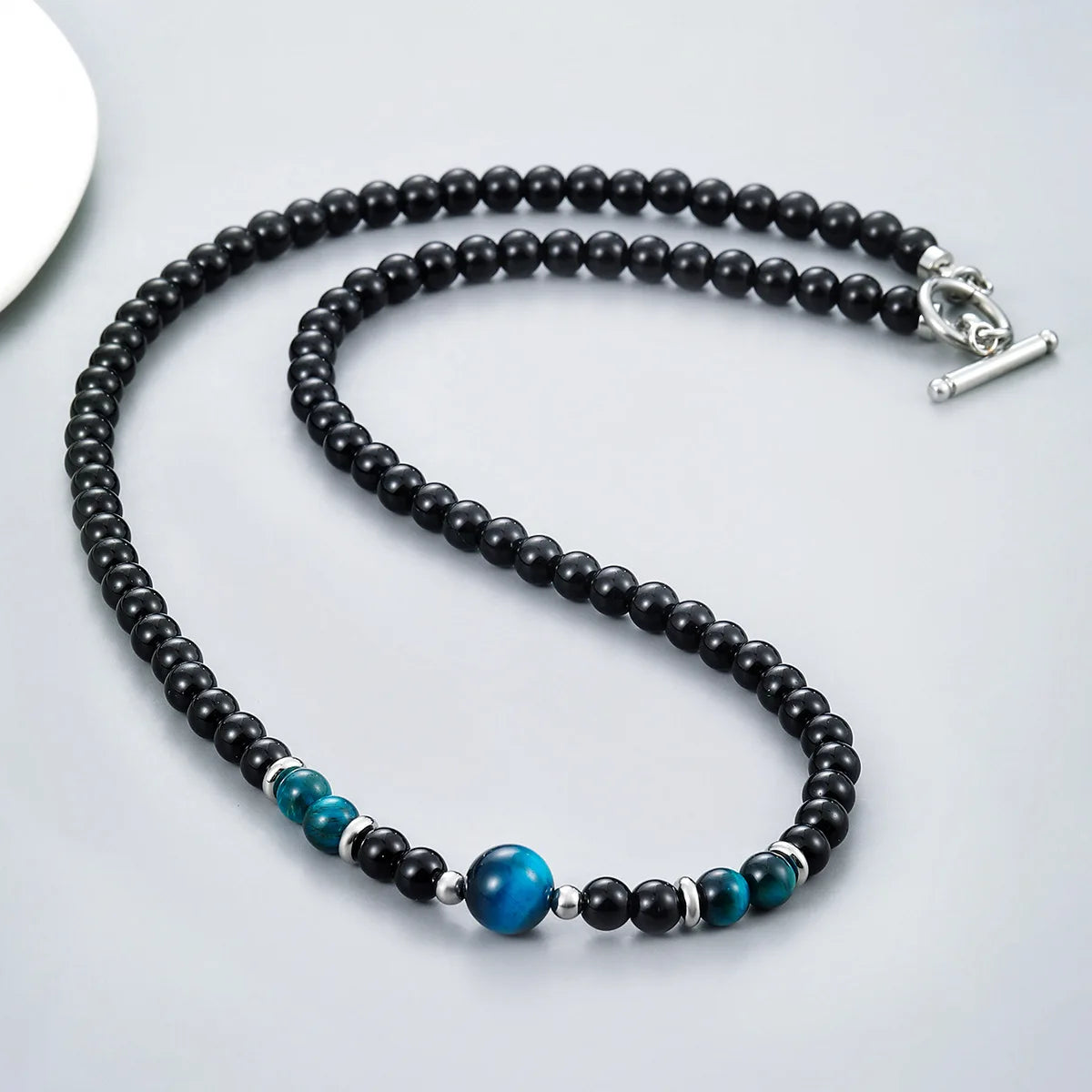Natural Tiger Eye Stone Beads Choker Necklace for Men Stainless Steel Black Neck Chain Collar Necklace Men Jewelry Accessories