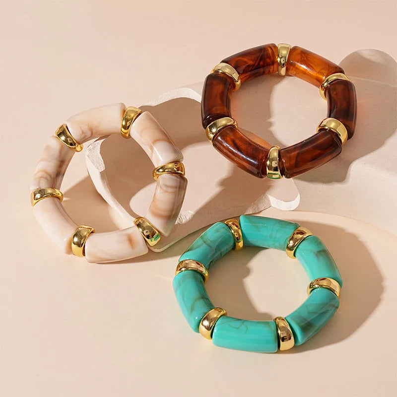 New Boho Ethnic Chunky Bangle Bracelets for Women Vintage Acrylic Stackable Bracelet Wristband Women's Hand Jewelry Accessories